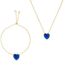 Conjunto Colar E Pulseira Pedra Azul Royal Folheado A Ouro 18k