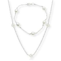 Conjunto Colar e Pulseira Perola Natural Agua Doce Prata 925