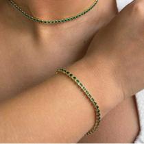 Conjunto Colar e Pulseira Riviera Esmeralda Banhado em Ouro 18k Conjunto Colar e Pulseira Riviera Esmeralda Banhado em Ouro 18k