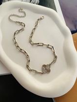 Conjunto colar e pulseira Semi Joia Verniz Italiano Prata trevo com zircônia Virginia