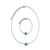 Conjunto Colar Feminino Delicado Trevo Azul 2 Peças