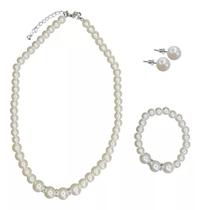 Conjunto Colar Gargantilha Brincos Pulseira Pérola E Strass Conjunto Colar Gargantilha Brincos Pulseira Pérola E Strass