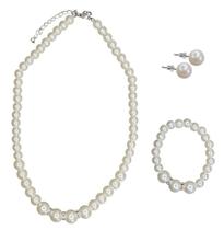 Conjunto Colar Gargantilha Brincos Pulseira Pérola E Strass