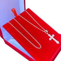 Conjunto Colar Masculino Cruxifixo 2mm + Pulseira Italiana Conjunto Colar Masculino Cruxifixo 2mm + Pulseira Italiana