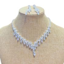 Conjunto Colar Mini Gotas para Festa com Zircônias Prateado