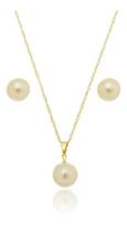 Conjunto Colar Pingente Brincos Pérola Folheado Ouro 18k Top Conjunto Colar Pingente Brincos Pérola Folheado Ouro 18k Top