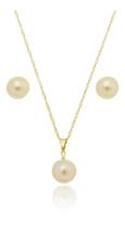 Conjunto Colar Pingente Brincos Pérola Folheado Ouro 18k Top