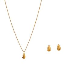 Conjunto Colar Pingente e Brincos Gota Banhados a Ouro 18K - Semijoias Conjunto Colar Pingente e Brincos Gota Banhados a Ouro 18K - Semijoias