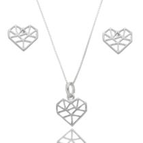 Conjunto Colar Pingente Par Brinco Feminino Prata Legitima / 45 / Coração