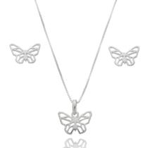 Conjunto Colar Pingente Par Brinco Feminino Prata Legitima