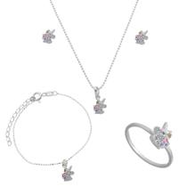 Conjunto Colar Pingente Pulseira Brinco Anel Infantil Prata / 40 / Unicornio Conjunto Colar Pingente Pulseira Brinco Anel Infantil Prata / 40 / Unicornio