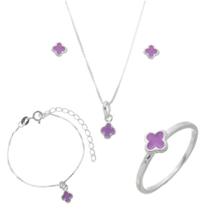 Conjunto Colar Pingente Pulseira Brinco Anel Infantil Prata Conjunto Colar Pingente Pulseira Brinco Anel Infantil Prata