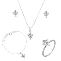 Conjunto Colar Pingente Pulseira Brinco Anel Infantil Prata