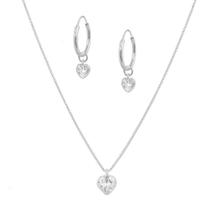 Conjunto Colar Ponto De Luz Coração Zircônia + Brinco Em Prata 925