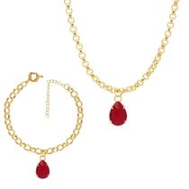 Conjunto Colar Pulseira Armém Rr Bijoux Gota Vermelho