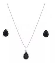 Conjunto Colar Veneziana E Brinco Gota Pedras Onix Preta Conjunto Colar Veneziana E Brinco Gota Pedras Onix Preta