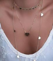 Conjunto Colares Corações Folheado A Ouro 18K