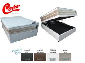 Conjunto Colchão Castor Premium Tecnopedic + Cama Box Baú Jadmax Blindada 138x188x72 - Opção de Cores -Linha Luxo