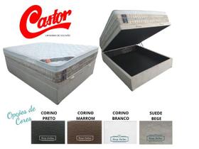 Conjunto Colchão Castor Premium Tecnopedic + Cama Box Baú Jadmax Blindada 138x188x72 - Opção de Cores -Linha Luxo