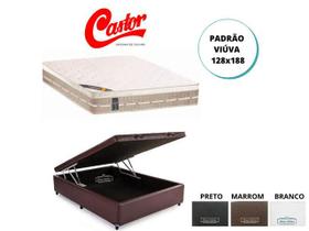 Conjunto Colchão Castor Premium Tecnopedic Viúva + Cama Box Baú Jadmax 128x188x72 ( Ideal para Quartos pequenos)
