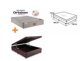 Conjunto Colchão Ortobom Airtech Molas Ensacadas c/ Cama Box Baú Jadmax 138x188