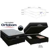 Conjunto Colchão Ortobom Elegant Molas Ensacadas Cama Box Baú Bipartida 138x188 Suede Premium Casal Alta Qualidade Grande Espaço