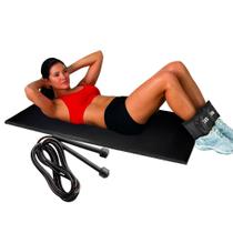Conjunto Colchonete Tapete Yoga Camping + Peso de Perna 5KG Tornozeleira Funcional + Corda de Pular Aerobico Funcional Musculação Academia