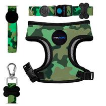 Conjunto Coleira, Peitoral & Guia Dog Estampa Camuflado P