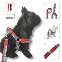Conjunto coleira, peitoral guia e cinto para cachorro - Modelo Marinheiro