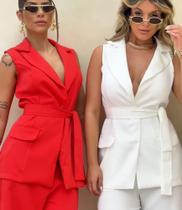 Conjunto Colete Maxi + Calça Pantalona Alfaiataria Elegância Sofisticação