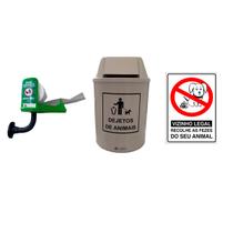 Conjunto Colhedor De Fezes Pets + Lixeira 12 Litros + Placa - Coco Cão
