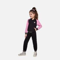 Conjunto College Jaqueta E Calça Moletom Infantil Menina Have Fun 29363 Preto