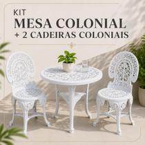 Conjunto Colonial Mesa + 2 Cadeira Branca Antares Áreas Internas e Externas