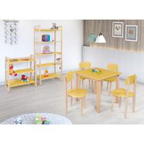 Conjunto Colorê Estante 75cm + Estante 150cm + Mesa Infantil com 4 Cadeiras - Amarelo