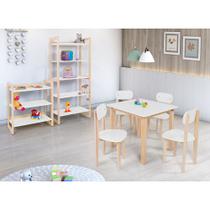 Conjunto Colorê Estante 75cm + Estante 150cm + Mesa Infantil com 4 Cadeiras - Branco