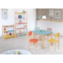 Conjunto Colorê Estante 75cm + Estante 150cm + Mesa Infantil com 4 Cadeiras - Colorido - VP