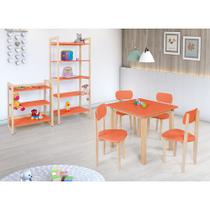 Conjunto Colorê Estante 75cm + Estante 150cm + Mesa Infantil com 4 Cadeiras - Laranja