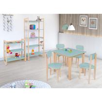 Conjunto Colorê Estante 75cm + Estante 150cm + Mesa Infantil com 4 Cadeiras - Verde