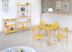 Conjunto Colorê Para Quarto Infantil Estante 75cm + Estante 150cm + Mesa Infantil com 4 Cadeiras