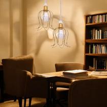 Conjunto Com 02 Lustre Pendente Base Dupla Tulipa Aramado Luminária Moderno 127v 220v DOURADO FIO CRISTAL