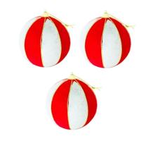 Conjunto com 03 Bolas Camurça Vermelho e Verde com Linhas Douradas 10cm HT9225 - Master Christmas