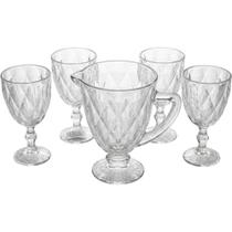 Conjunto com 1 jarra e 4 taças diamond transparente 1,2l e 330ml - bela flor