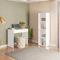 Conjunto com 1 Mesa Escrivaninha 1 Gaveta Sevilha e 1 Estante Livreiro Modular 4 Nichos Calum