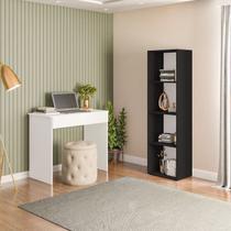Conjunto com 1 Mesa Escrivaninha 1 Gaveta Sevilha e 1 Estante Livreiro Modular 4 Nichos Calum