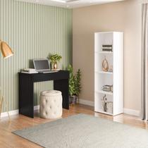 Conjunto com 1 Mesa Escrivaninha 1 Gaveta Sevilha e 1 Estante Livreiro Modular 4 Nichos Calum