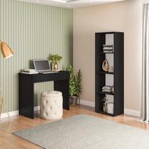 Conjunto com 1 Mesa Escrivaninha 1 Gaveta Sevilha e 1 Estante Livreiro Modular 4 Nichos Calum