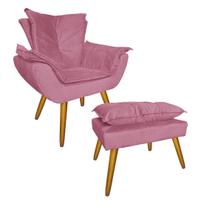 Conjunto Com 1 Poltrona e 1 Puff Para Salão de Beleza Apolo Suede Rosa Barbie - LM DECOR