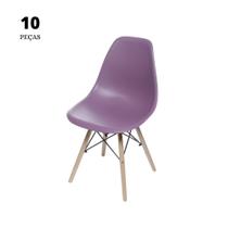 Conjunto com 10 Cadeiras Eames PP Roxa base de madeira