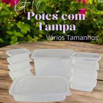 Conjunto com 10 Potes Recipientes kit pote de Plástico livre BPA com tampa branca