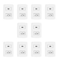 Conjunto com 10 Tomadas USB + 1 Tomada 2P+T 20A 250V, Modular, com Placa 4x2 e Suporte Branco Pluzie Conjunto com 10 Tomadas USB + 1 Tomada 2P+T 20A 250V, Modular, com Placa 4x2 e Suporte Branco Pluzie